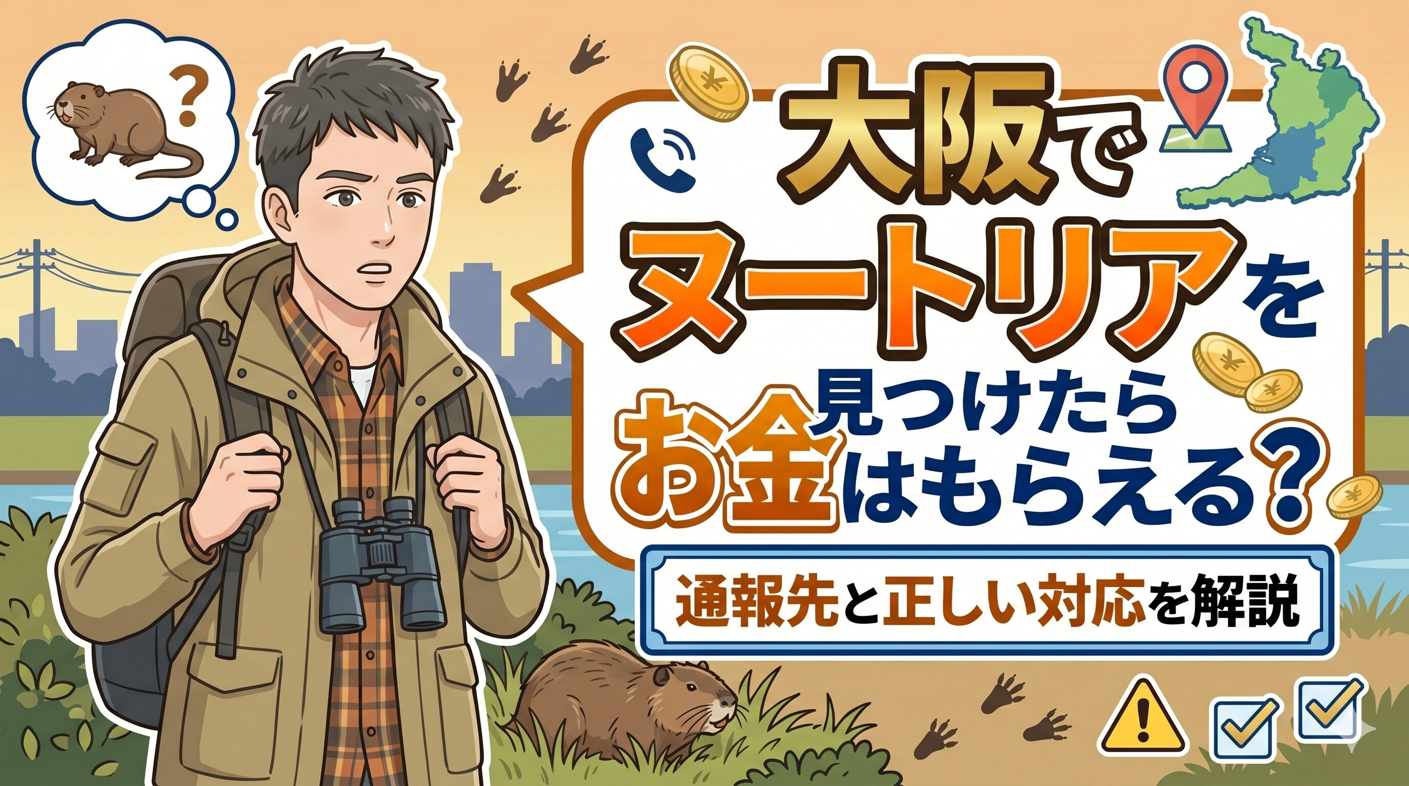 大阪でヌートリアを見つけたらお金はもらえる？通報先と正しい対応を解説