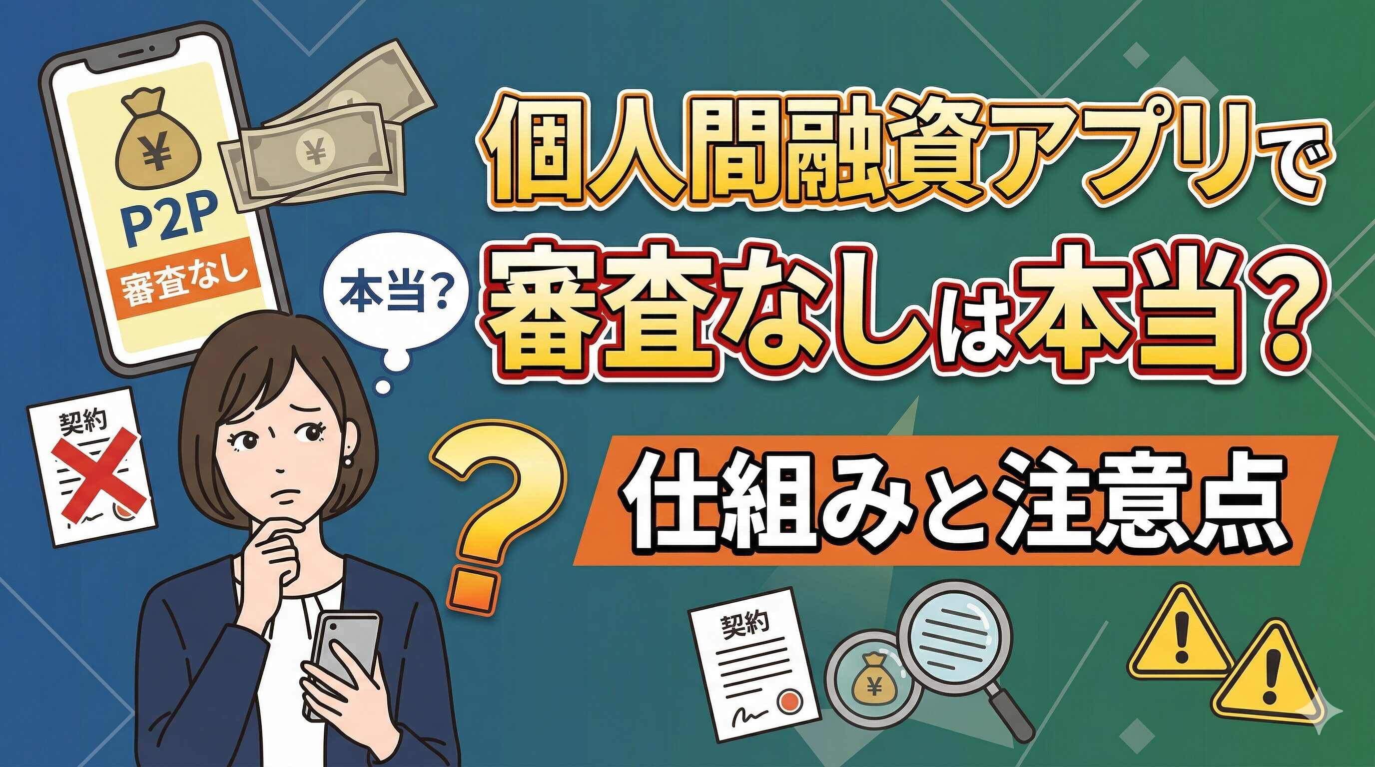 個人間融資アプリで審査なしは本当？仕組みと注意点