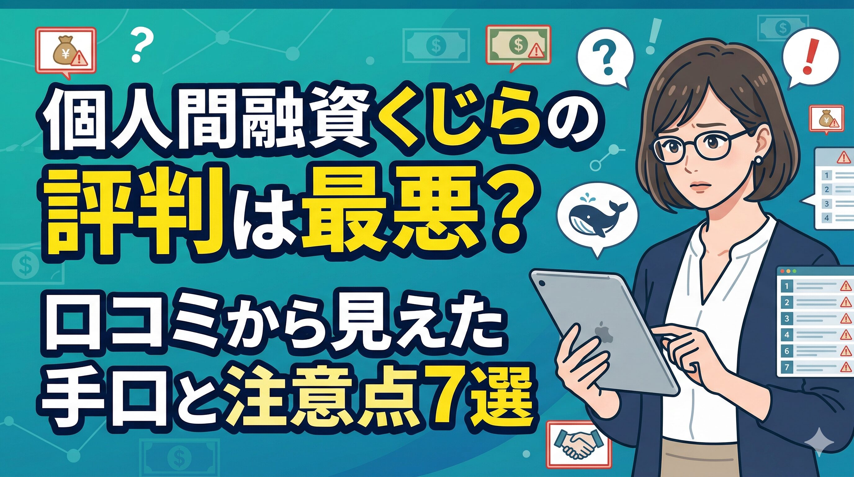 個人間融資くじらの評判は最悪？口コミから見えた手口と注意点7選