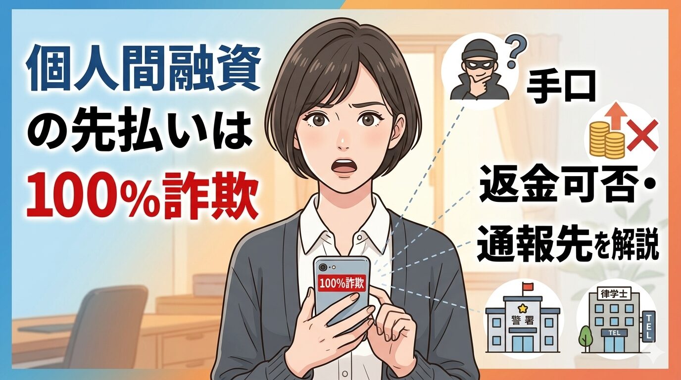 個人間融資の先払いは100%詐欺｜手口・返金可否・通報先を解説