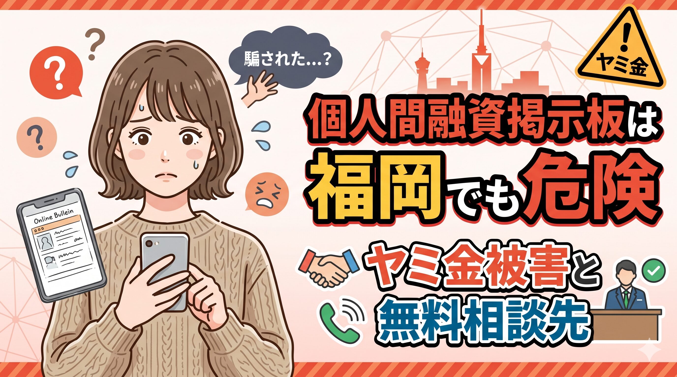 個人間融資掲示板は福岡でも危険｜ヤミ金被害と無料相談先