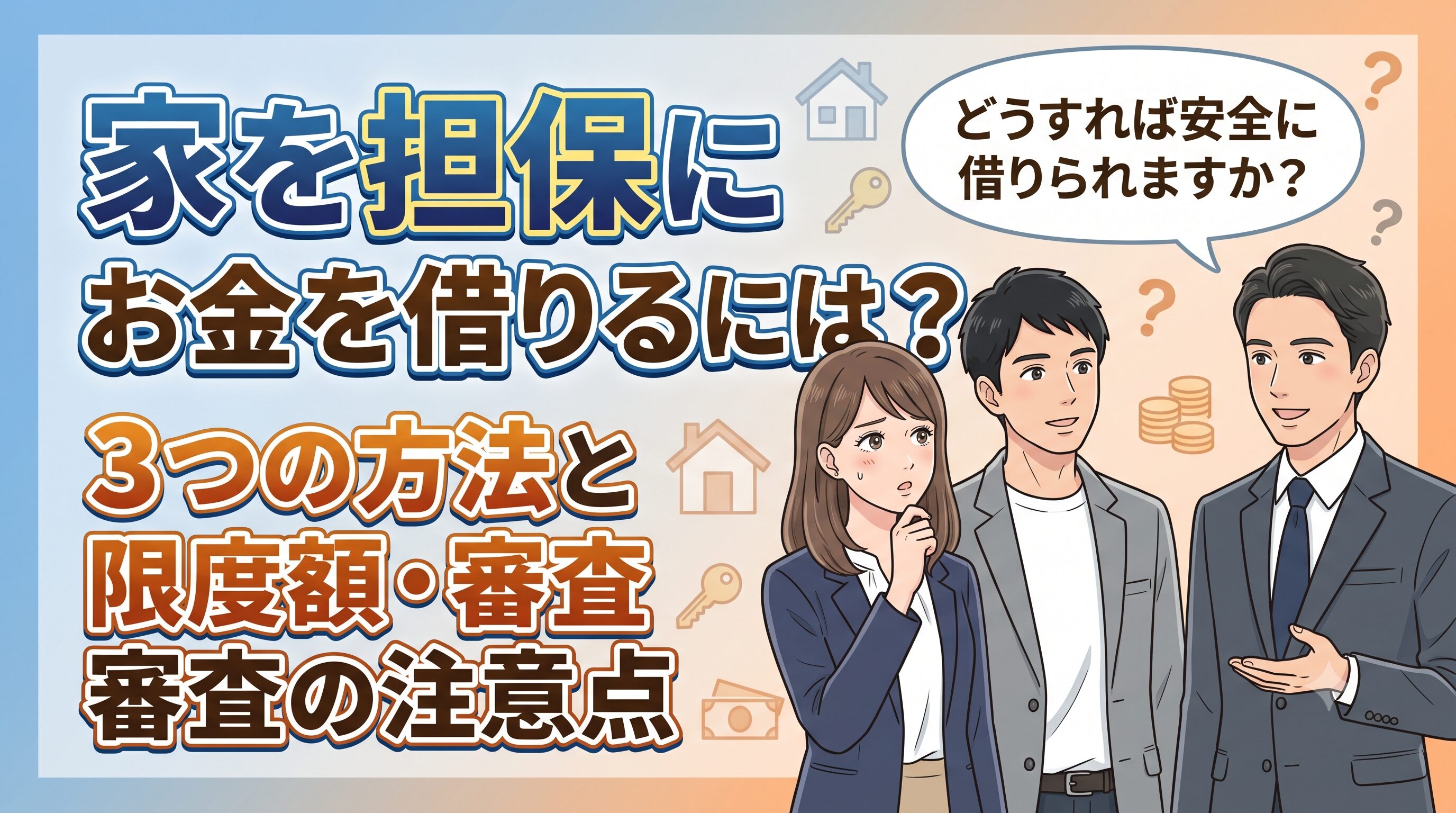 家を担保にお金を借りるには？3つの方法と限度額・審査の注意点