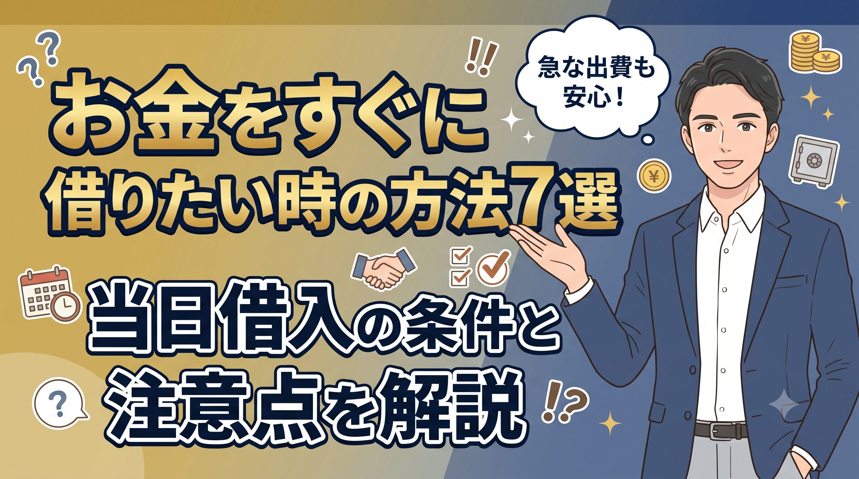 お金をすぐに借りたい時の方法7選｜当日借入の条件と注意点を解説