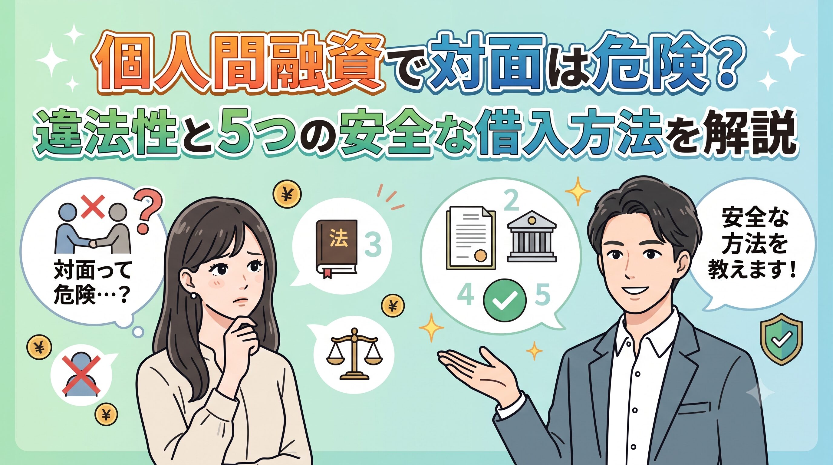 個人間融資で対面は危険？違法性と5つの安全な借入方法を解説